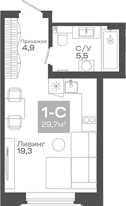 Планировка — Пульсар, Студия, 30 м²
