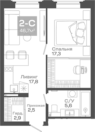 Планировка — Пульсар, 2-комн., 47 м²