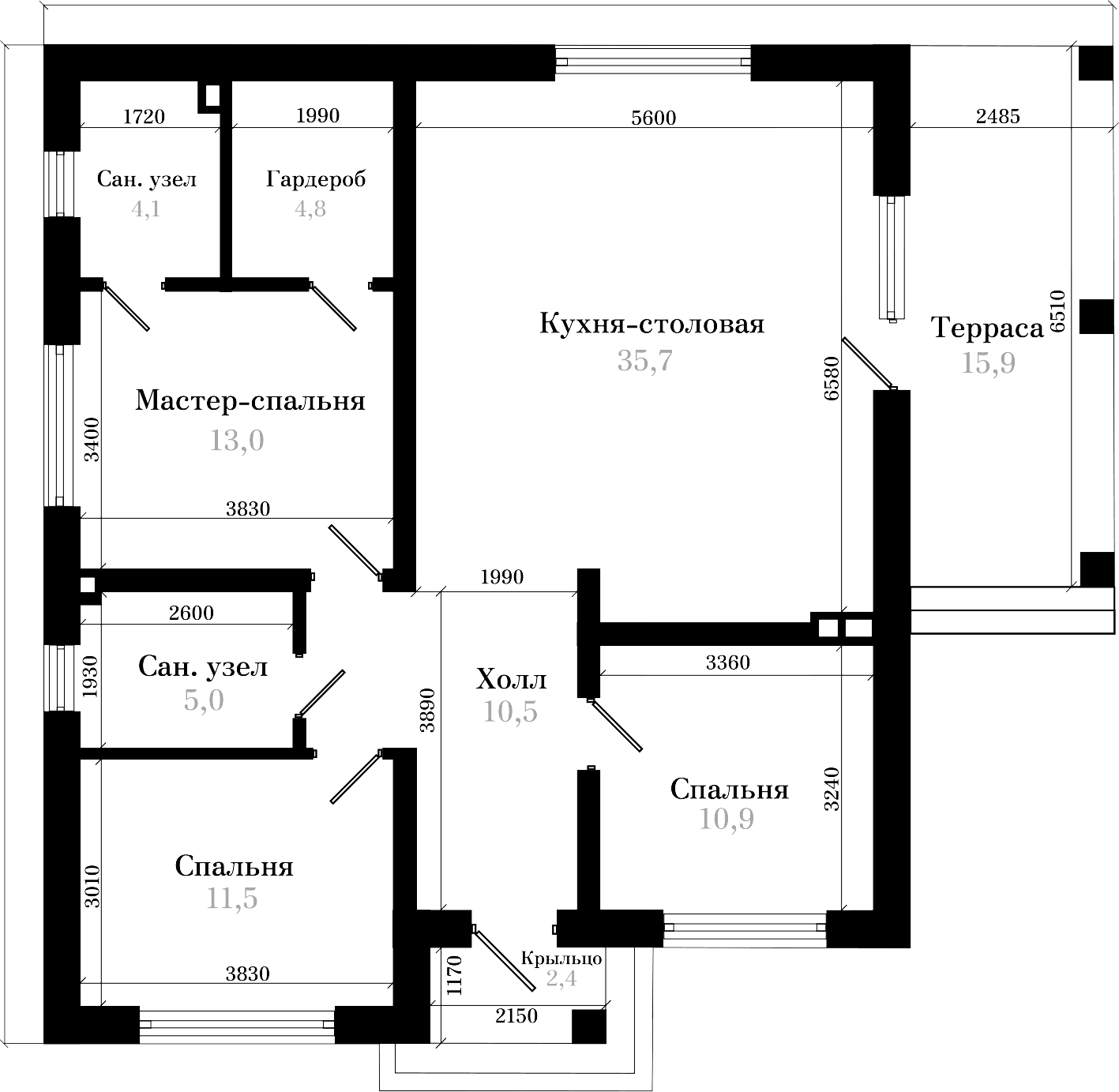 Планировка — Коттеджный поселок Онегин парк, 3-комн., 106 м²