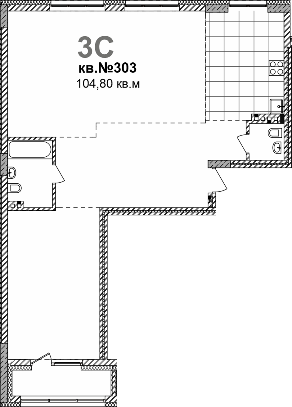 Планировка — Римский квартал, 1-комн., 105 м²