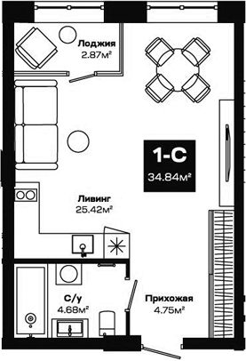Планировка — Базилик, Студия, 35 м²