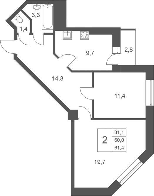 Планировка — Эверест, 2-комн., 60 м²