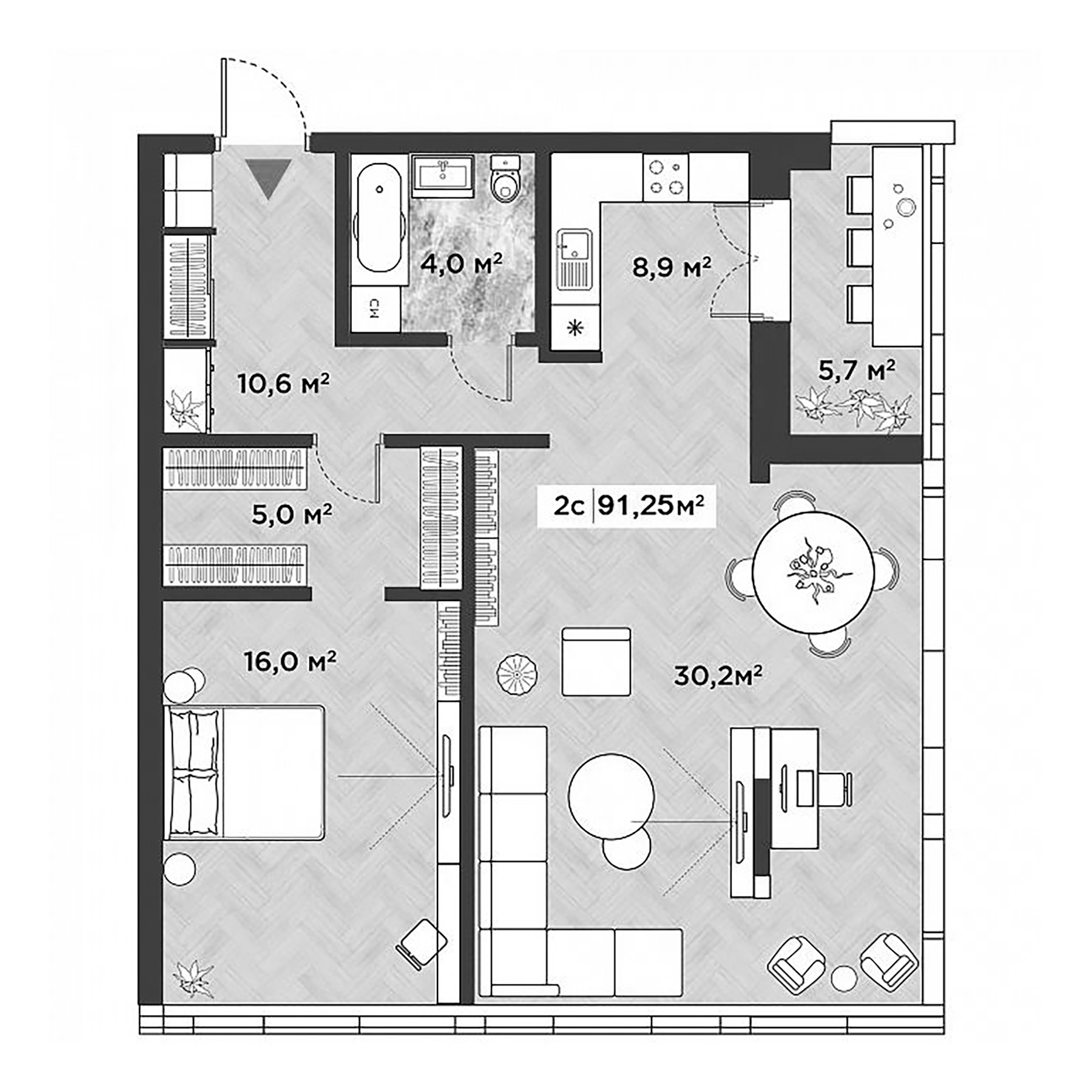 Планировка — Берлин, 2-комн., 88 м²