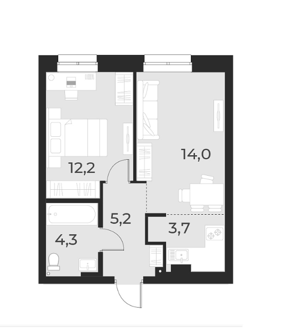 Планировка — Русское солнце, 2-комн., 39 м²