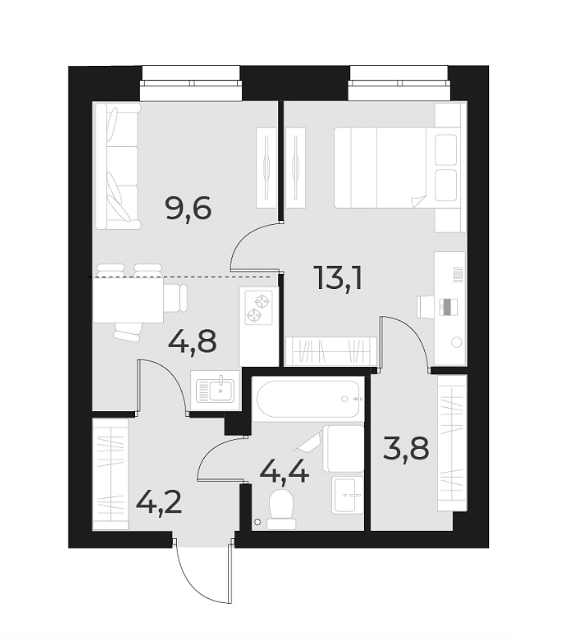 Планировка — Русское солнце, 2-комн., 40 м²