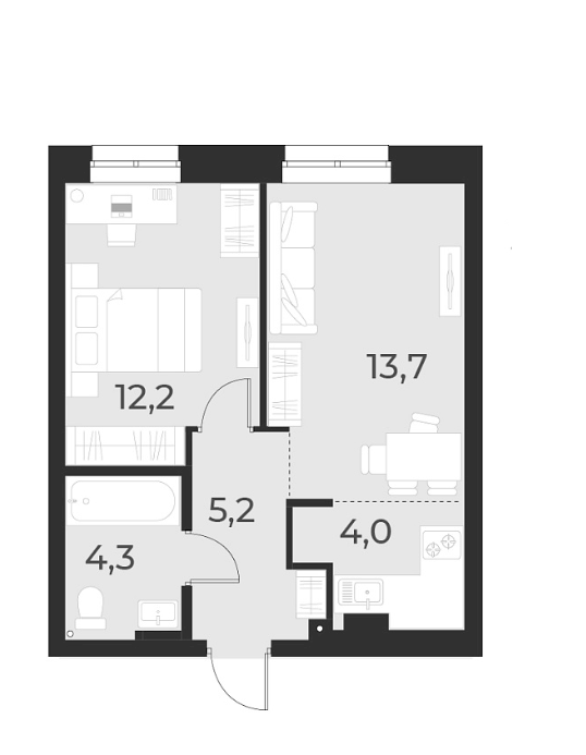 Планировка — Русское солнце, 2-комн., 39 м²