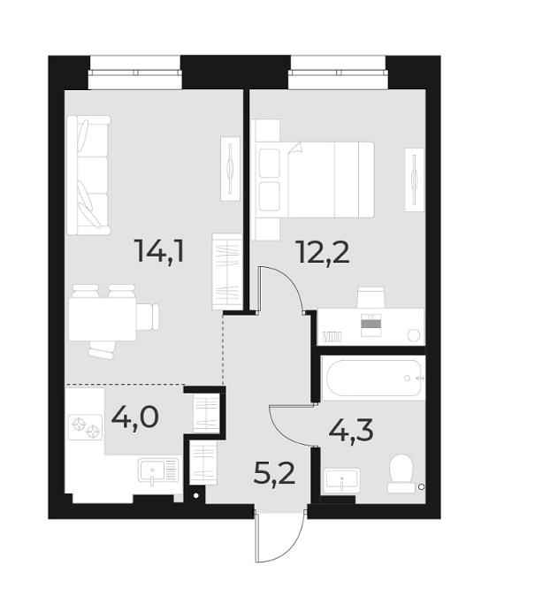 Планировка — Русское солнце, 2-комн., 40 м²