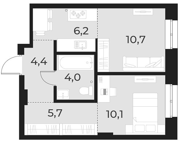 Планировка — Русское солнце, 2-комн., 41 м²