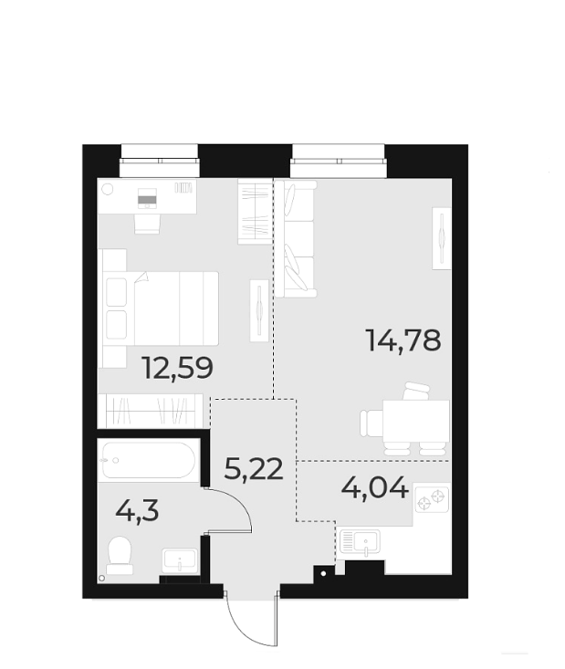 Планировка — Русское солнце, 2-комн., 41 м²
