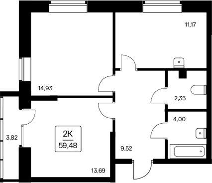 Планировка — Расцветай на Дуси Ковальчук, 2-комн., 56 м²