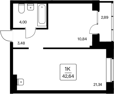 Планировка — Расцветай на Дуси Ковальчук, 1-комн., 40 м²