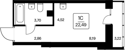Планировка — Расцветай на Дуси Ковальчук, Студия, 19 м²