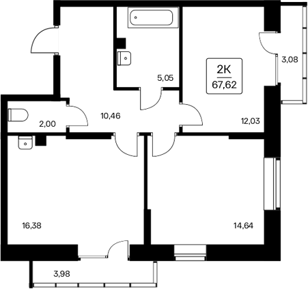Планировка — Расцветай на Дуси Ковальчук, 2-комн., 61 м²