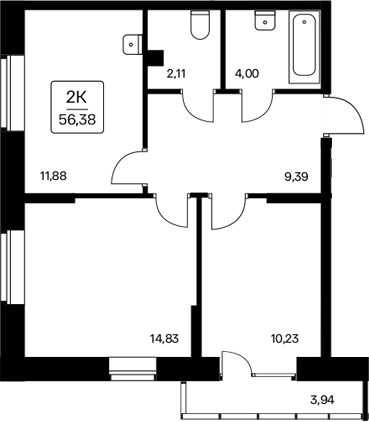 Планировка — Расцветай на Дуси Ковальчук, 2-комн., 52 м²