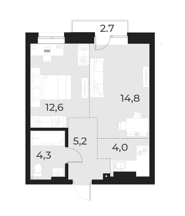 Планировка — Русское солнце, 2-комн., 41 м²