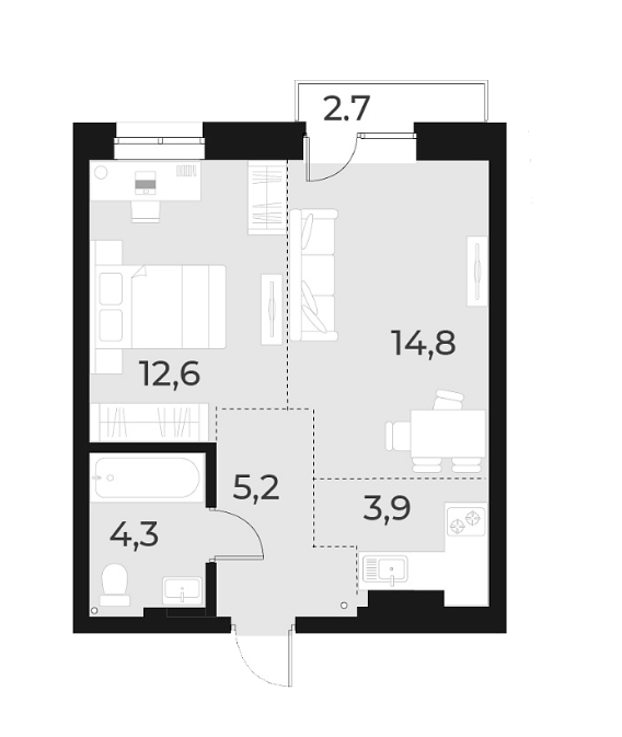 Планировка — Русское солнце, 2-комн., 41 м²