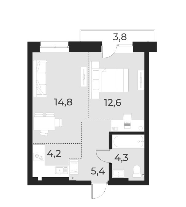 Планировка — Русское солнце, 2-комн., 41 м²