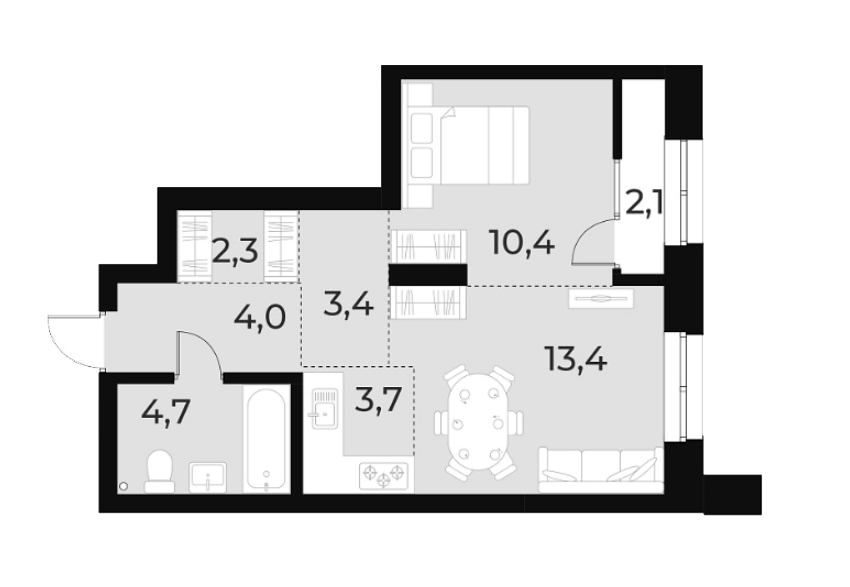 Планировка — Русское солнце, 2-комн., 42 м²