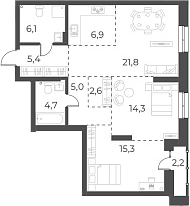 Планировка — Русское солнце, 3-комн., 82 м²