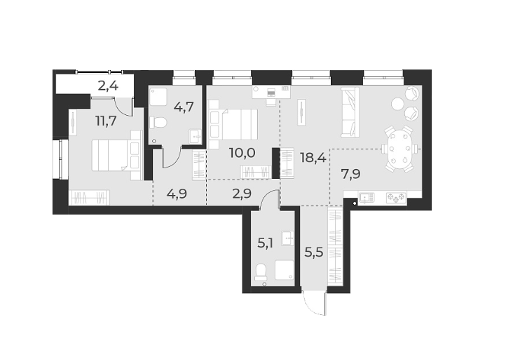 Планировка — Русское солнце, 3-комн., 71 м²