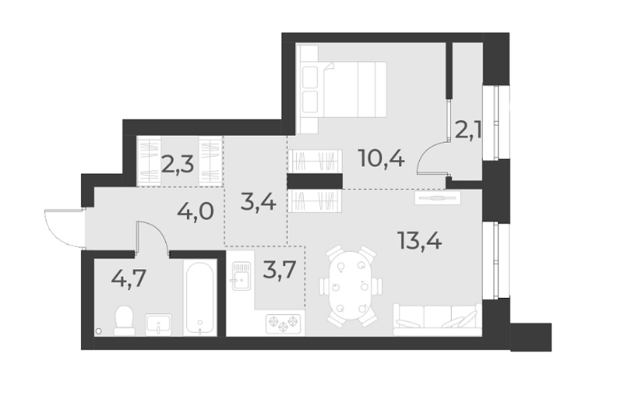 Планировка — Русское солнце, 2-комн., 42 м²