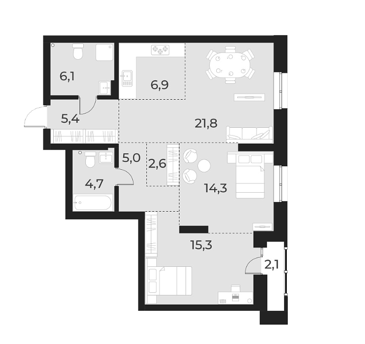 Планировка — Русское солнце, 3-комн., 82 м²