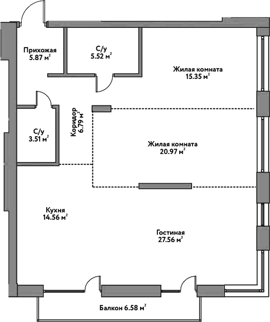 Планировка — Flora&Fauna, 3-комн., 100 м²