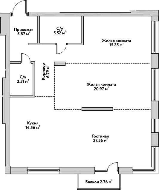 Планировка — Flora&Fauna, 3-комн., 100 м²