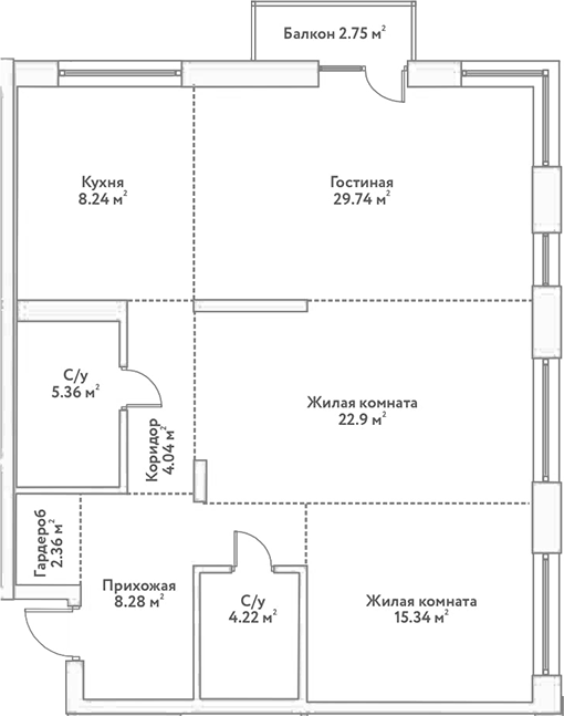 Планировка — Flora&Fauna, 3-комн., 100 м²