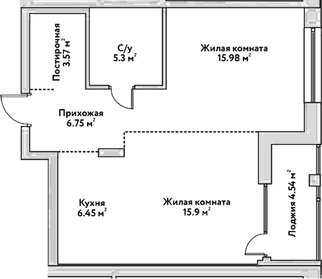 Планировка — Flora&Fauna, 2-комн., 54 м²