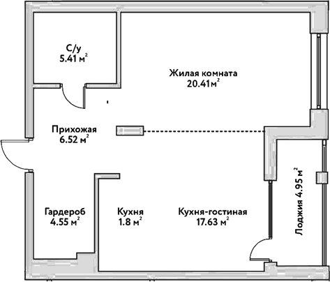 Планировка — Flora&Fauna, 2-комн., 56 м²