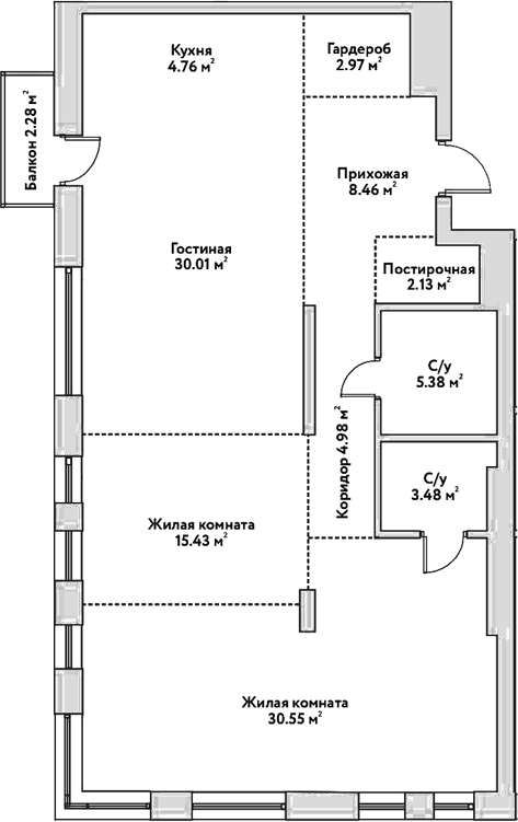 Планировка — Flora&Fauna, 3-комн., 108 м²
