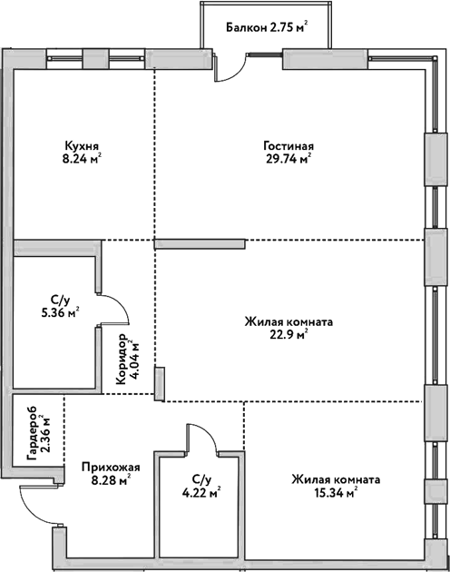 Планировка — Flora&Fauna, 3-комн., 100 м²