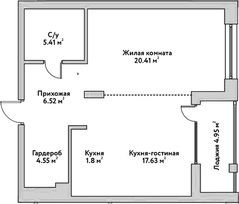 Планировка — Flora&Fauna, 2-комн., 56 м²
