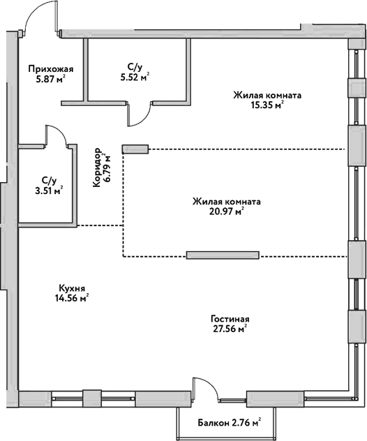 Планировка — Flora&Fauna, 3-комн., 100 м²