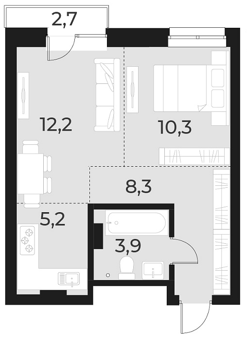 Планировка — Русское солнце, 2-комн., 40 м²