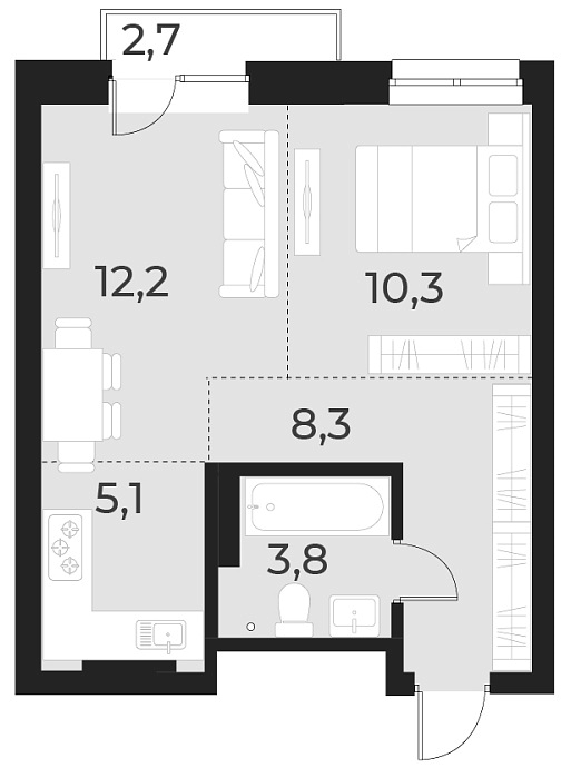 Планировка — Русское солнце, 2-комн., 40 м²
