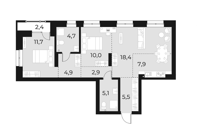 Планировка — Русское солнце, 3-комн., 71 м²