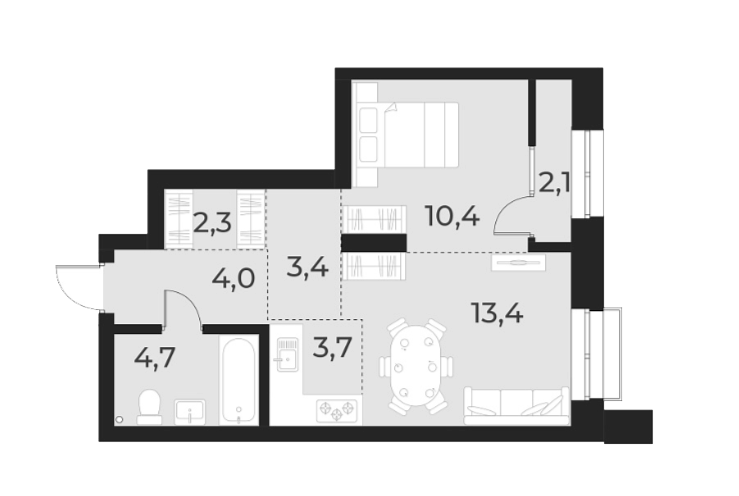 Планировка — Русское солнце, 2-комн., 42 м²