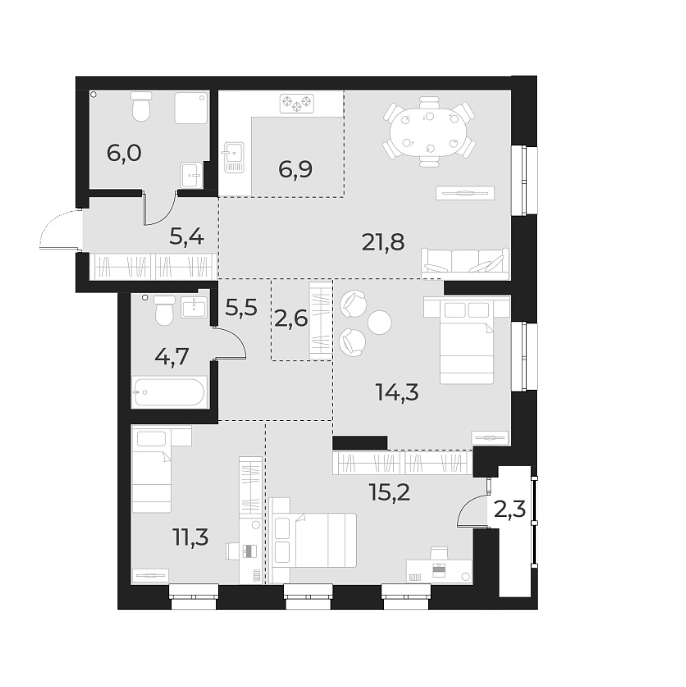 Планировка — Русское солнце, 4-комн., 94 м²