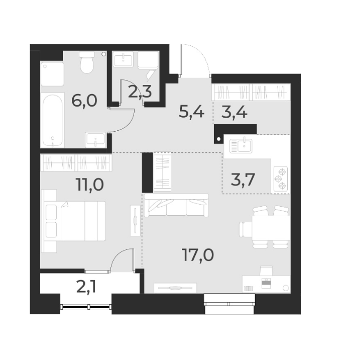 Планировка — Русское солнце, 2-комн., 49 м²