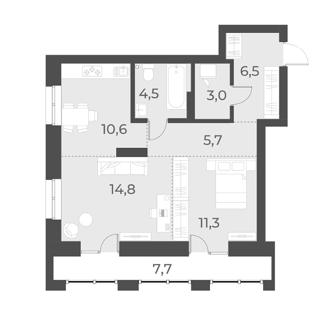Планировка — Русское солнце, 2-комн., 56 м²