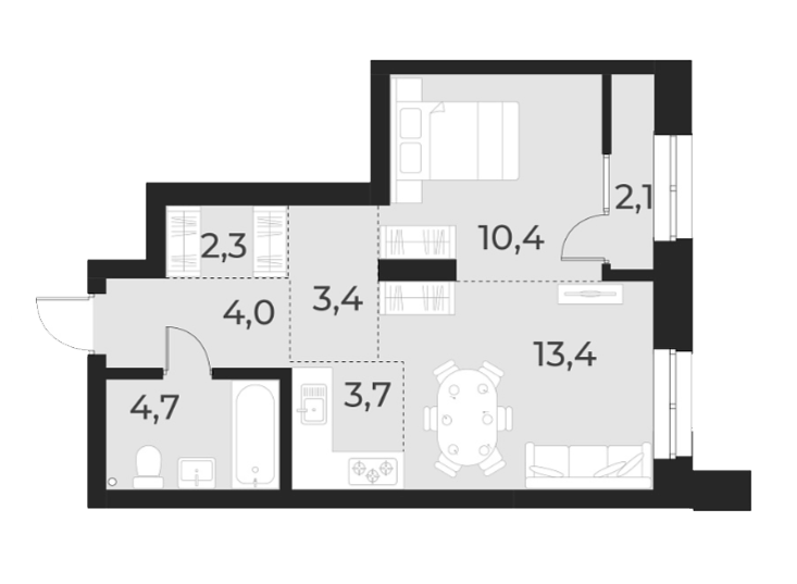 Планировка — Русское солнце, 2-комн., 42 м²
