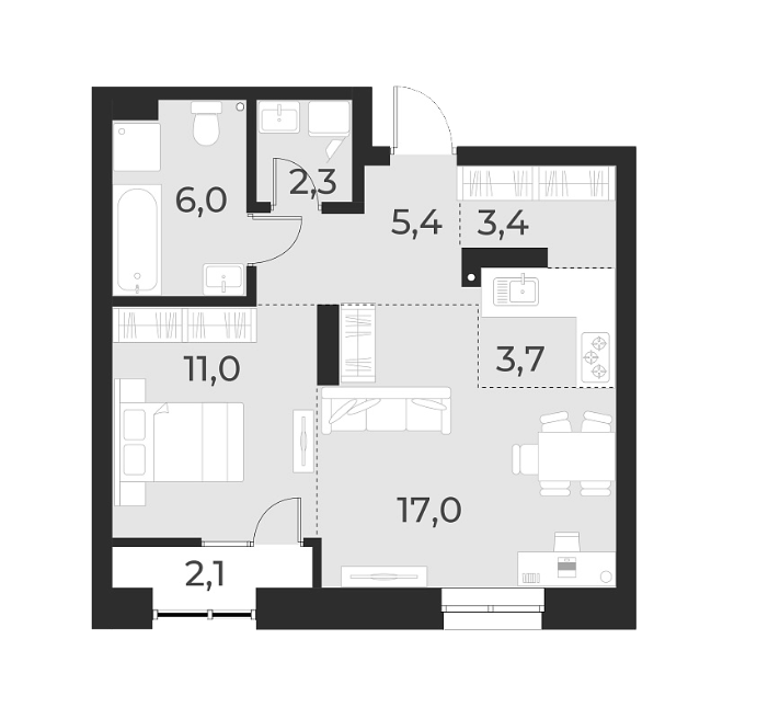 Планировка — Русское солнце, 2-комн., 49 м²