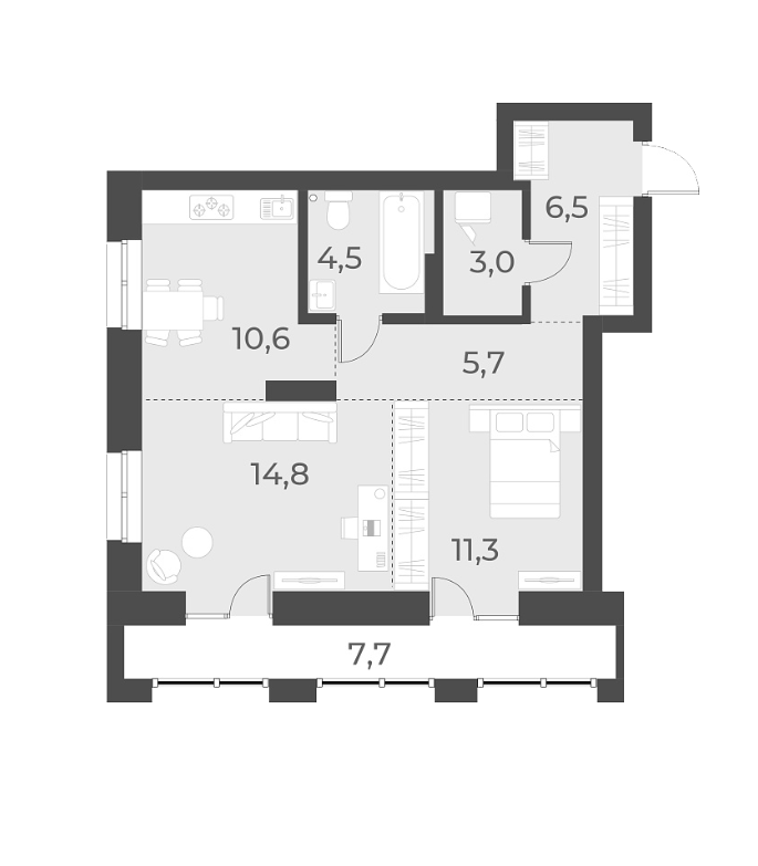 Планировка — Русское солнце, 2-комн., 56 м²