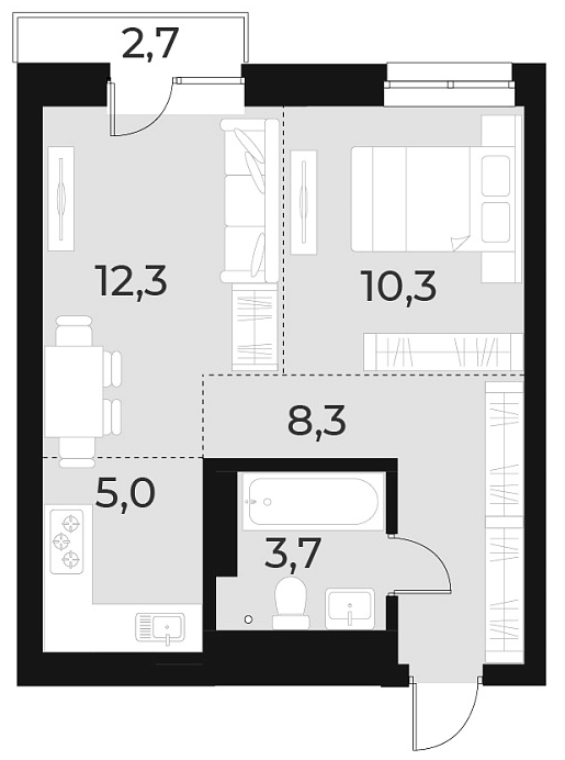 Планировка — Русское солнце, 2-комн., 40 м²