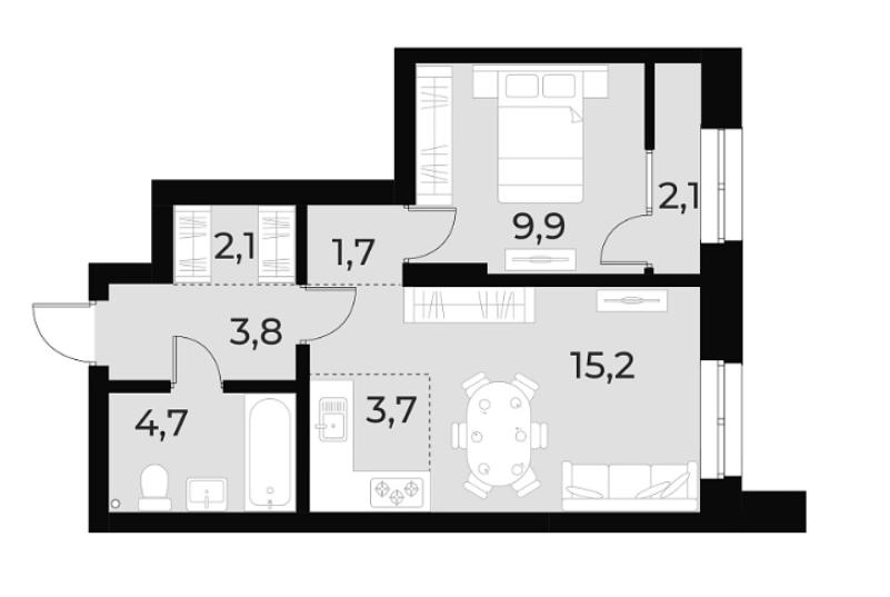 Планировка — Русское солнце, 2-комн., 41 м²
