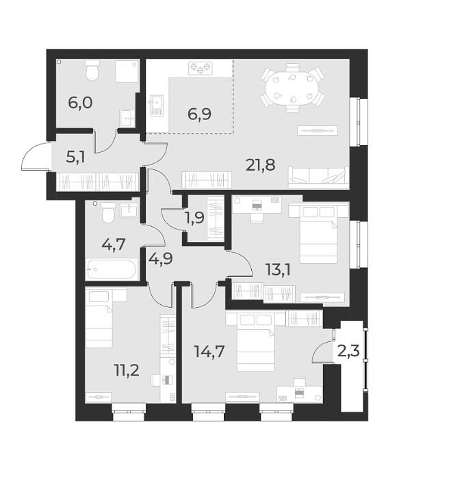 Планировка — Русское солнце, 4-комн., 90 м²