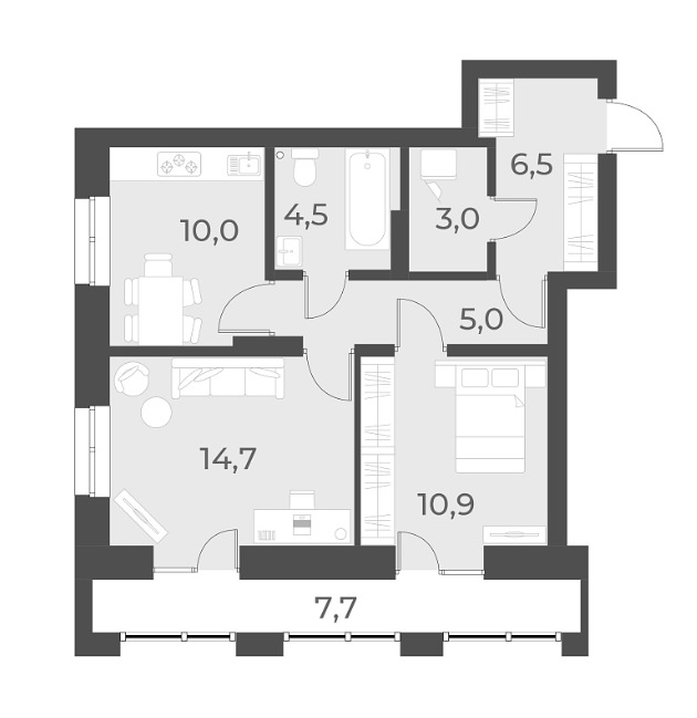 Планировка — Русское солнце, 2-комн., 55 м²
