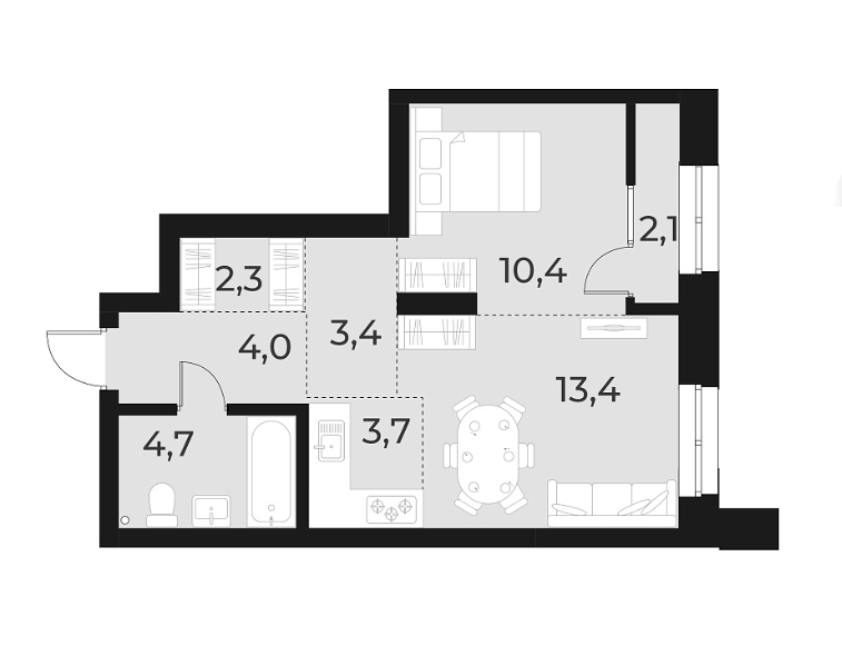 Планировка — Русское солнце, 2-комн., 42 м²
